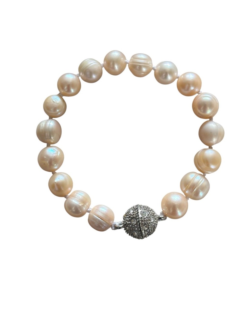 Pearl Bracelet With Magnetic Crystal Ball Closure